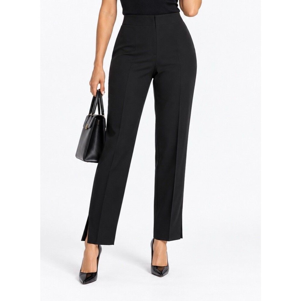 Gunex Brunello Cucinelli Black High Rise Straight Leg Women Pants Side Slits 12